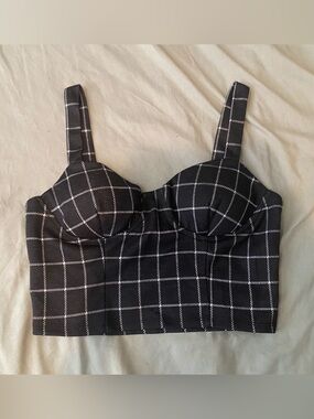 Lily Rose Black Bustier Top with White Windowpane Check